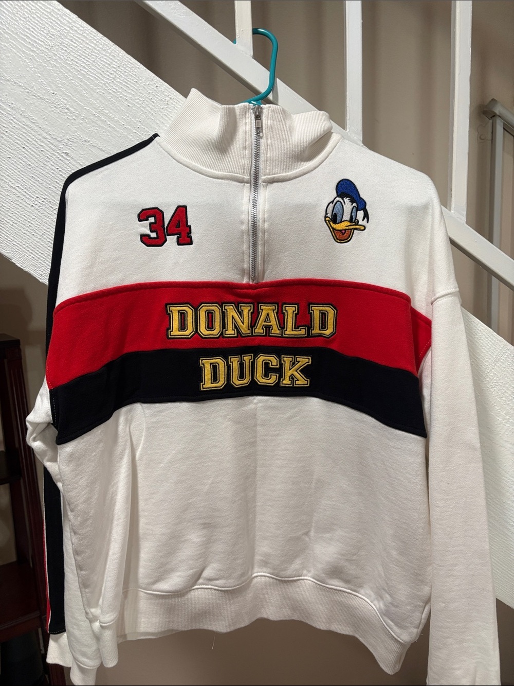 Forever 21 White Red Black Donald Duck Zip Pullover Sweater